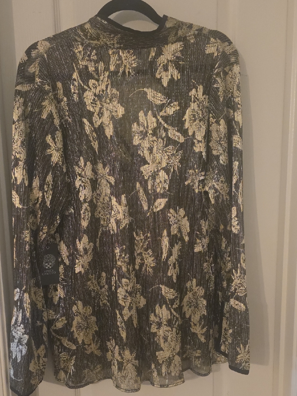 Vince Camuto Black Floral V-Neck Sheer Blouse - Picture 8 of 8